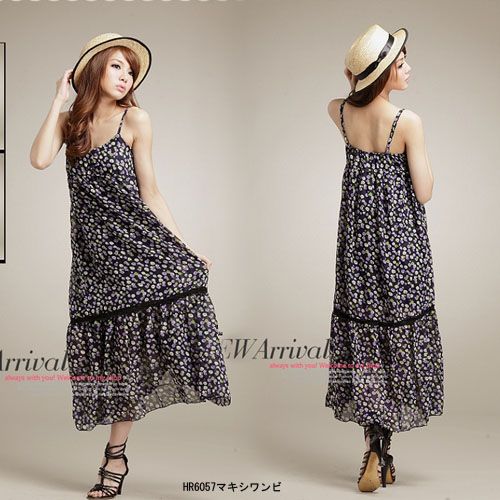 スカルドット柄シフォンマキシ丈ワンピース