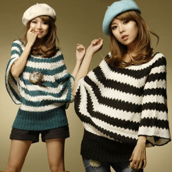 Cool&Stylishボーダー♪ドルマン袖ニットトップス（２色展開）