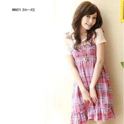 チェック柄♪ミディアム丈ワンピ　#ローズ　（他　#黄色　#藍色　あり）
