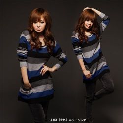 シンプルボーダーニットワンピ＃藍色（２色展開）