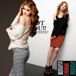 ボーダーミディアム丈・スカート