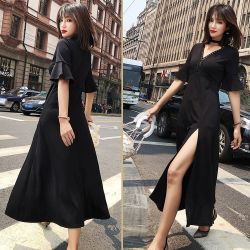 Vネック・セクシー・ロングワンピース