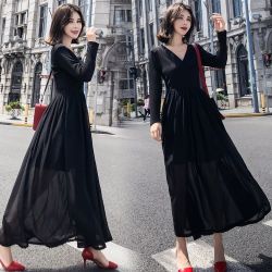 Ｖネック・チュール・ロングワンピース
