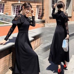 レース袖フリル・ロングワンピース