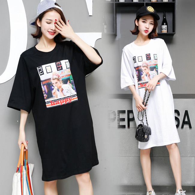 レディープリント・ロング丈Ｔシャツ