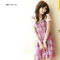 チェック柄♪ミディアム丈ワンピ　#ローズ　（他　#黄色　#藍色　あり）