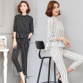 ストライプ・ペプラム・スリムパンツ・上下セットＵＰ