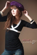 大人なVネック◎スリムカットトップス　#黒 #白 あり