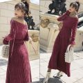 コーデュロイ・肩だしワンピース