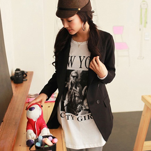 シンプル・ダブルボタン・ブラック・ジャケット