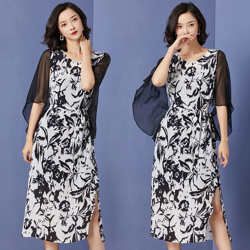 シースルー袖・エレガントワンピース