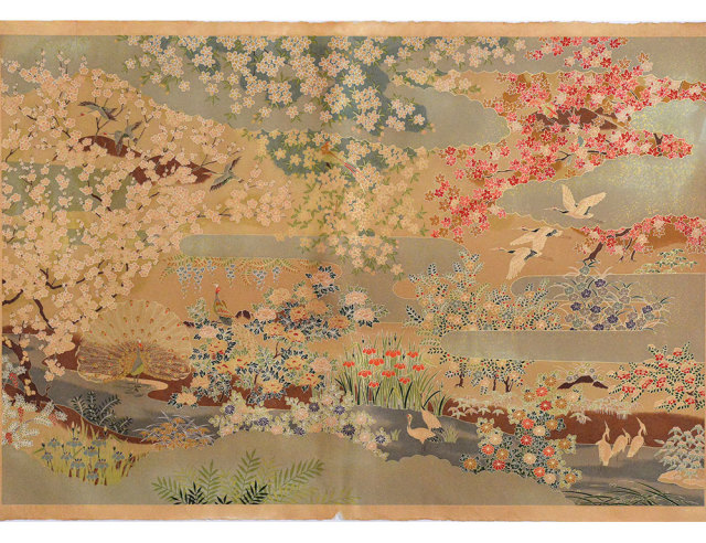 友禅紙　古都の鶴/柿渋