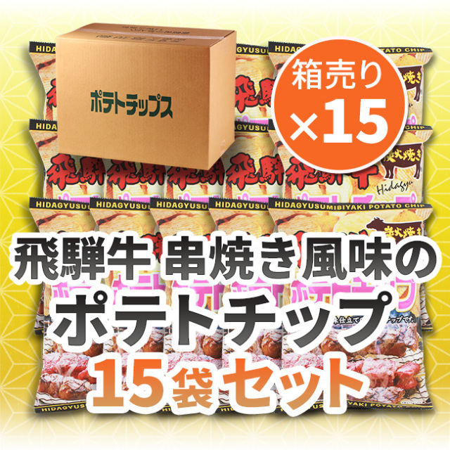 【まとめ買い】炭火焼風 飛騨牛串焼きポテトチップ(100g×15袋) / ポテトチップス ビーフ//