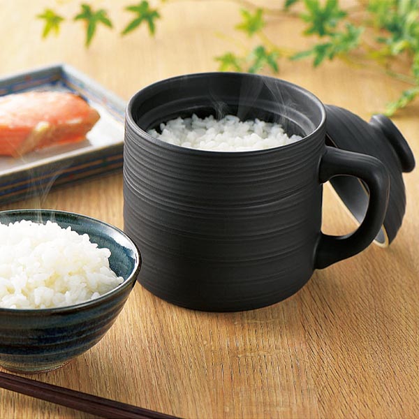楽炊御膳 レンジ専用炊飯陶器 炊飯マグ 黒-ビースタイル本店