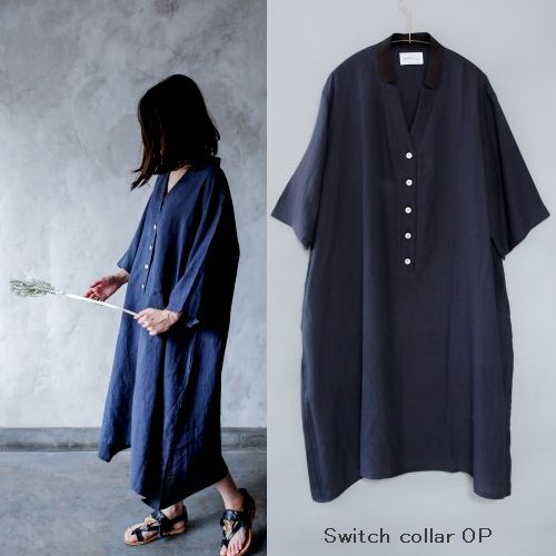 21春夏 Michirico ミチリコ Switch Collar Op ワンピース ラミー素材 F Mr21ss