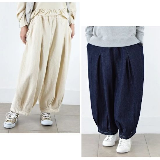 スラブヤーンデニム タックパンツ【通年】tumugu: 【ツムグ】（3色