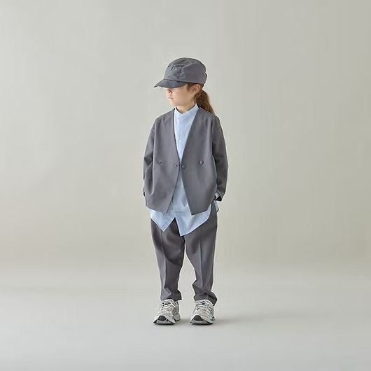 スーツ上下2点セット　polyester canapa jacket ノーカラージャケット +  long pants 【セレモニー オケージョン】MOUN TEN.【マウンテン】（110～150/4サイズ）mj04-1105［セール対象外］