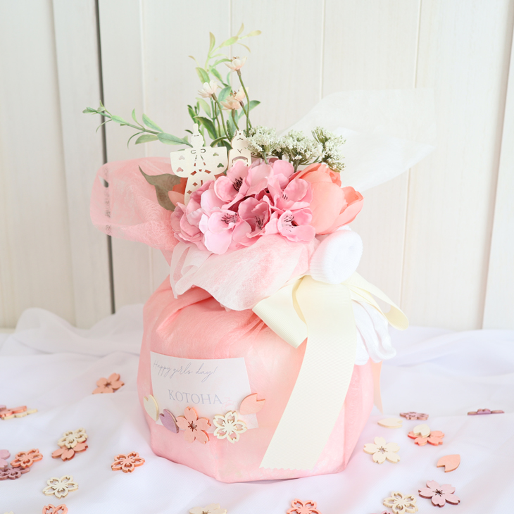 ひなまつりフラワーブーケ１段おむつケーキ【1colors】