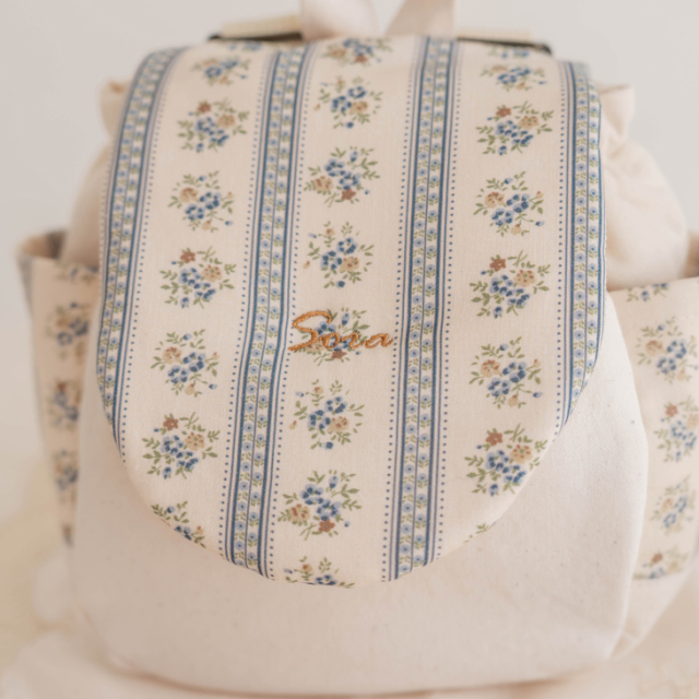 【名入れ】世界にひとつのベビーリュック クラシックフラワーストライプ ハンドメイド