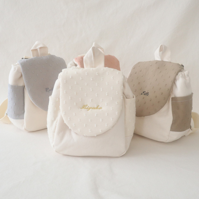 【名入れ】世界にひとつのベビーリュック 4colors ドットレース ハンドメイド