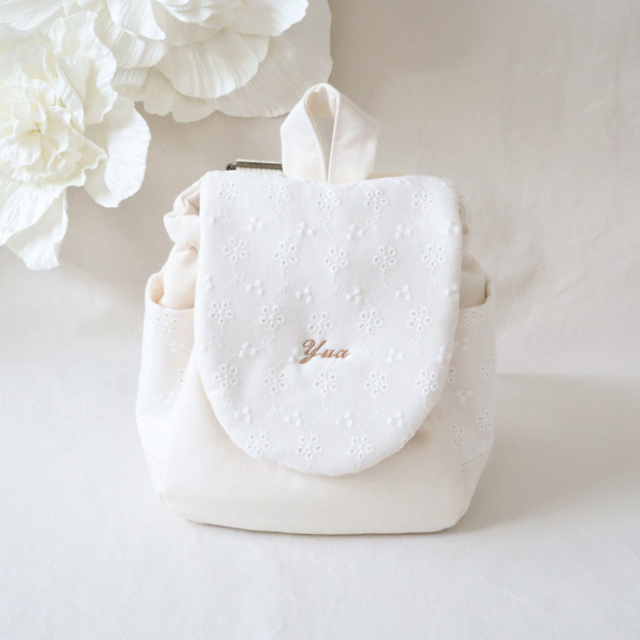 Cotton Flower Lace 名前入りベビーリュック １colors コットンフラワーレース 女の子 出産祝い 一升餅リュック 1歳の誕生日 名前入り出産祝い おむつケーキ専門店babyrotaco ベビーロタコ