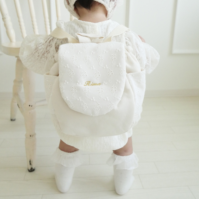 名入れ】世界にひとつのベビーリュック コットンフラワーレース