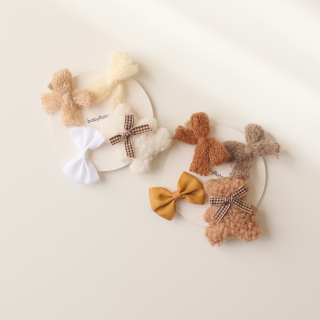 [NEW] Teddy & Ribbon ヘアクリップ 4pcs 2colors　