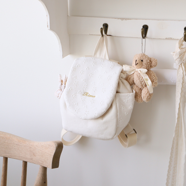 名入れ】世界にひとつのベビーリュック コットンフラワーレース