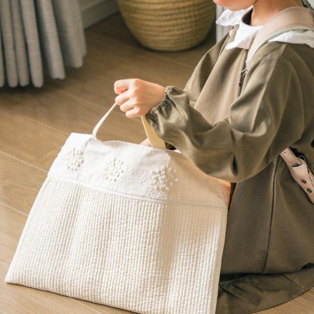 FLOWER EMBROIDERY]レッスンバッグ【2color】フラワーエンブロイダリー 