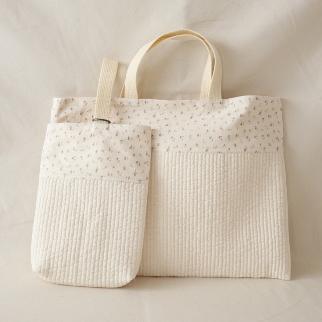 【名入れ】入園・入学2点セット 2color ローズミニョンヌ 上履き入れ レッスンバッグ ハンドメイド