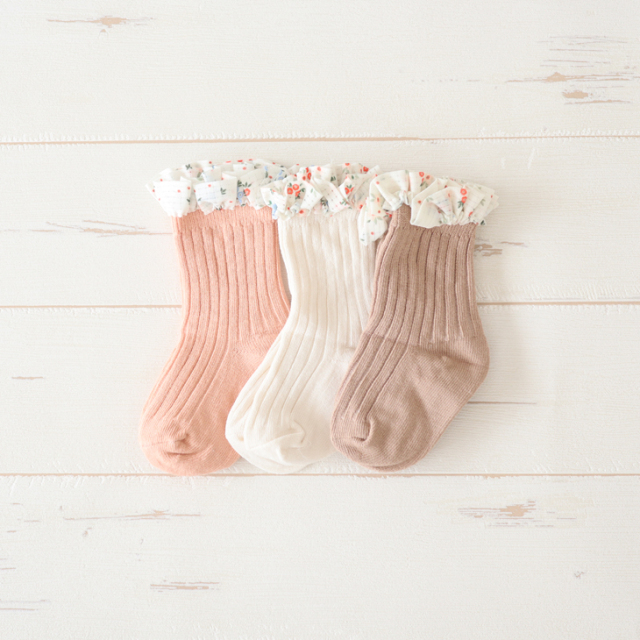 シフォンフローラルベビーソックス【3colors】