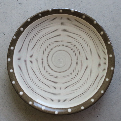 【小石原焼】上鶴窯 / 6寸皿　ドット&飛びカンナ