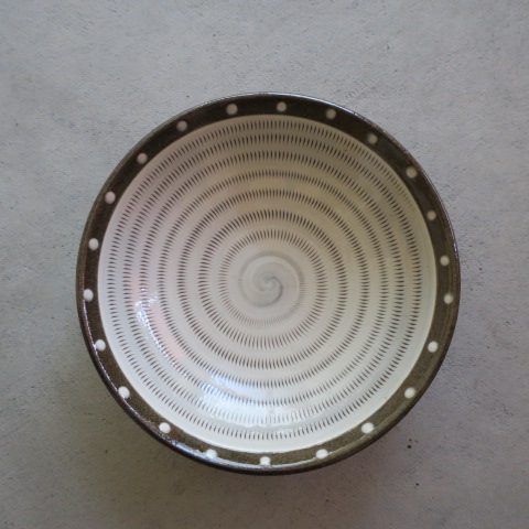 【小石原焼】上鶴窯/5寸浅鉢ドット&飛びカンナ