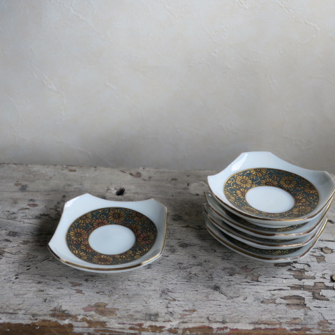 【Vintage/ヴィンテージ】九谷焼/青粒小皿５枚セット