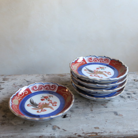 【Vintage/ヴィンテージ】色絵/稜花手塩皿５枚セット