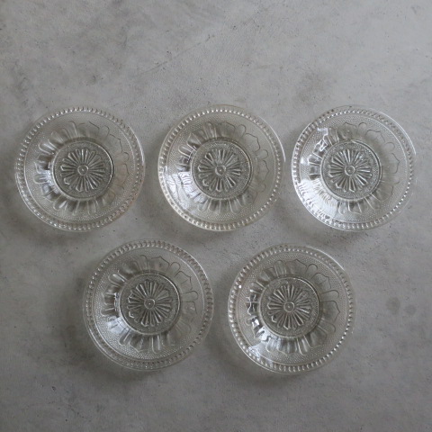 【Vintage/ヴィンテージ】プレスガラス/プレート クリア５枚セット