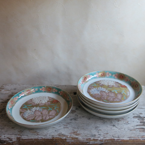 【Vintage/ヴィンテージ】色絵/菊文　小皿５枚セット