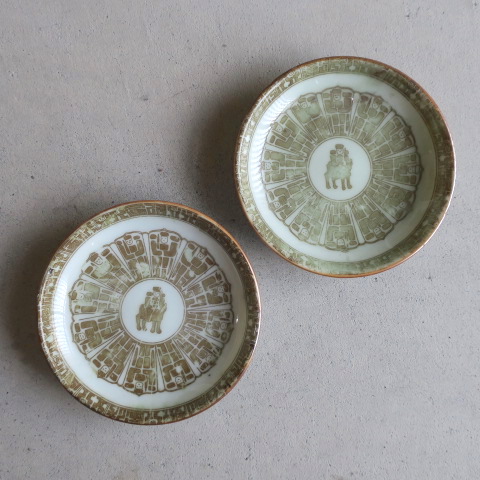 【Vintage/ヴィンテージ】  印判小皿/兵隊図 2枚セット