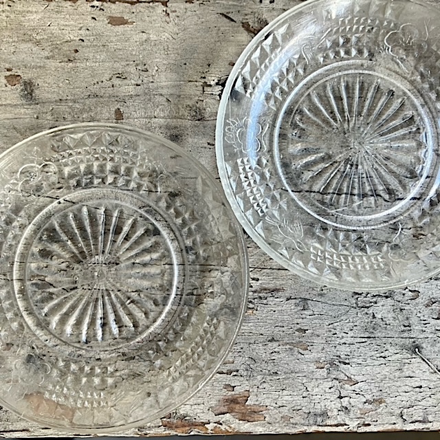 【Vintage/ヴィンテージ】プレスガラス/プレート 千鳥2枚セット