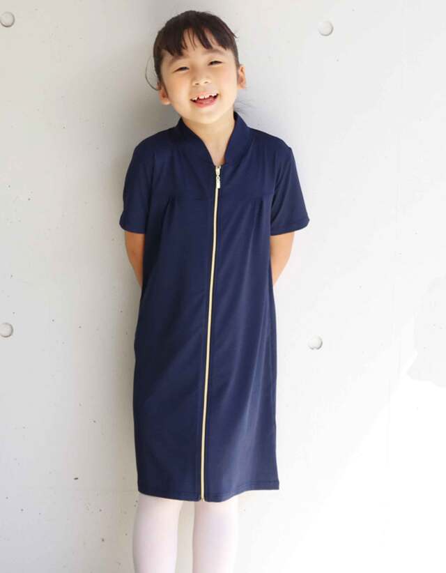 ＜KIDS・JUNIOR＞半袖ゴールドジップ・パフィーワンピース 1枚までメール便可 