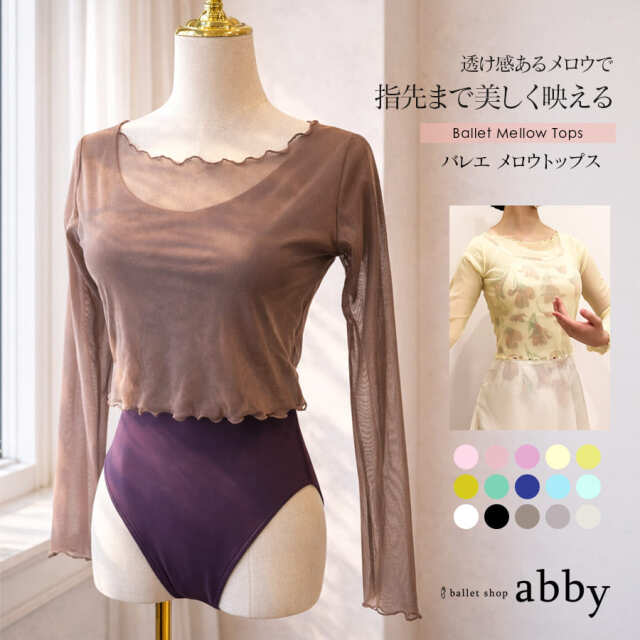 ＜abbyオリジナルトップス＞バレエメロウトップス  Tシャツ 長袖 シアー シンプル 綺麗 かわいい 高品質 伸縮素材【3枚までメール便可】