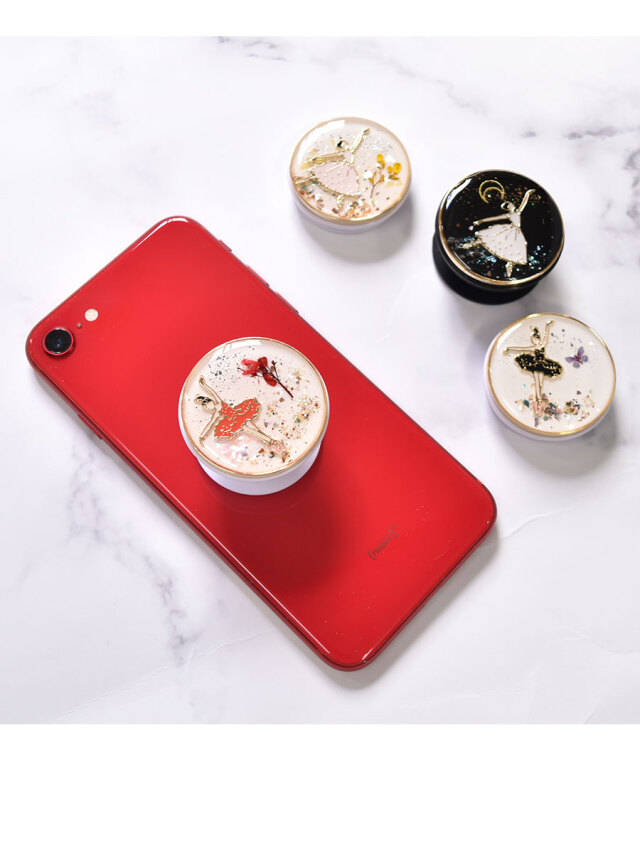<グッズ>レジンラウンドスマホグリップ(バレリーナ)スマホリング スマホスタンド グリップトック スマホアクセサリー iPhone Android リングホルダー GRIPTOK(5点までメール便)