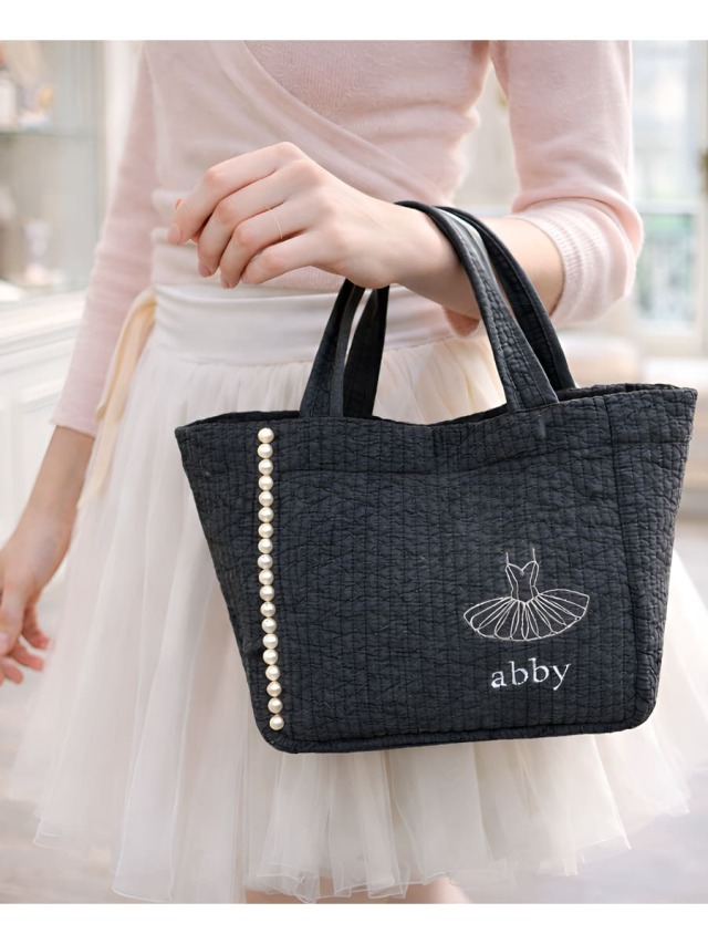 abbyオリジナル・バレエ雑貨＞バレエ刺繍パールラインヌビバッグ