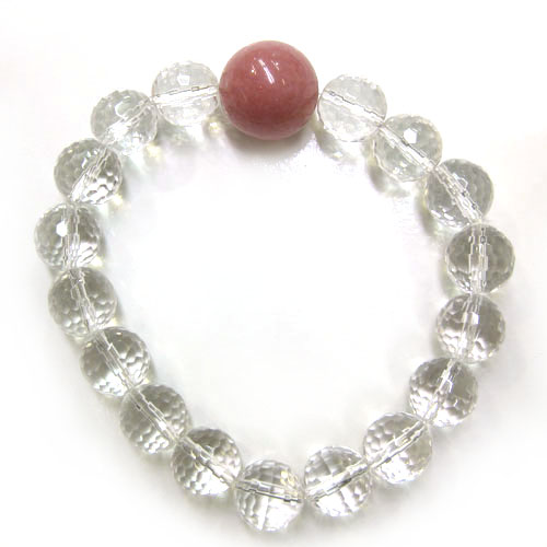 ピンクオパール ＋ダイヤカット水晶ブレスレット ピンクオパール14mm玉1個＋ダイヤカット水晶10mm×17個