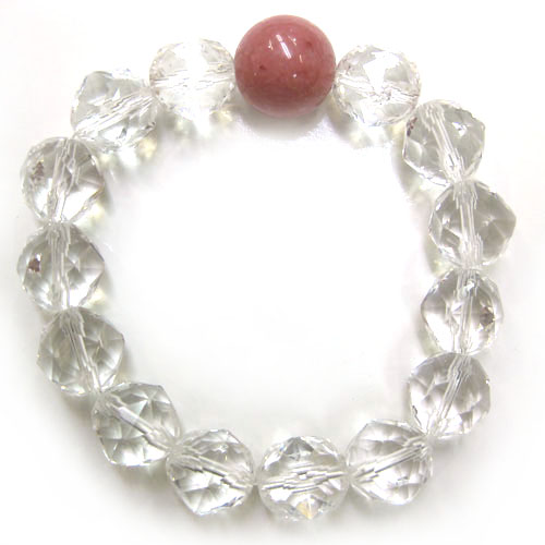 ピンクオパール＋スターカット水晶12mmブレスレット ピンクオパール14mm玉1個＋スターカット水晶12mm×15個