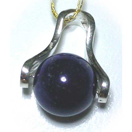 AAA級ラピスラズリペンダント12mm玉シルバー枠、鎖付き