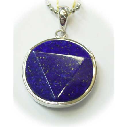 AA++級ラピスラズリヘクサゴンペンダント直径18mmロジウム枠、鎖付き
