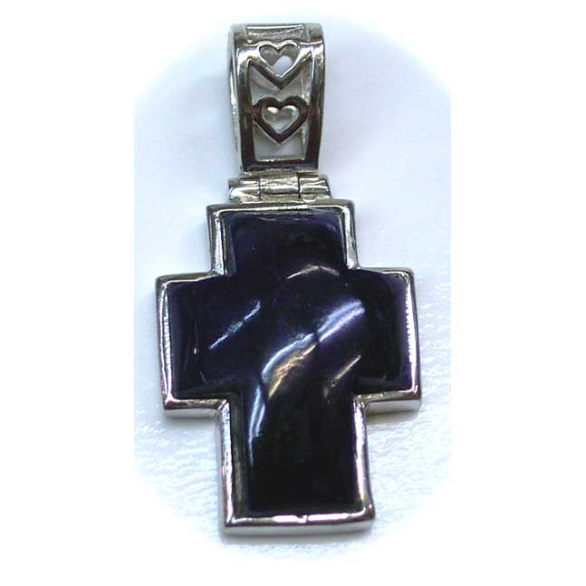 3Aラピスラズリクロス15mm x 10mmシルバー枠、シルバーの鎖付き