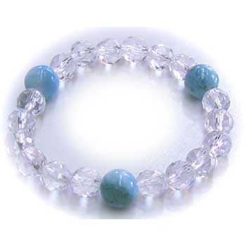 ラリマー3玉入りダイヤカットブレスレット10mmのラリマー3玉+8mmダイヤカット水晶18玉