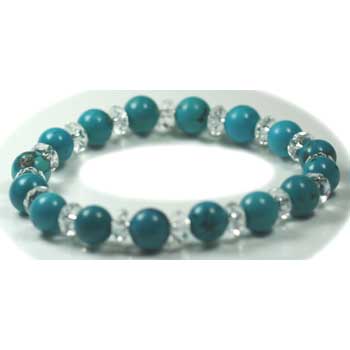 ターコイズ8mm玉 x 18個＋ダイヤカット水晶（Mサイズ）